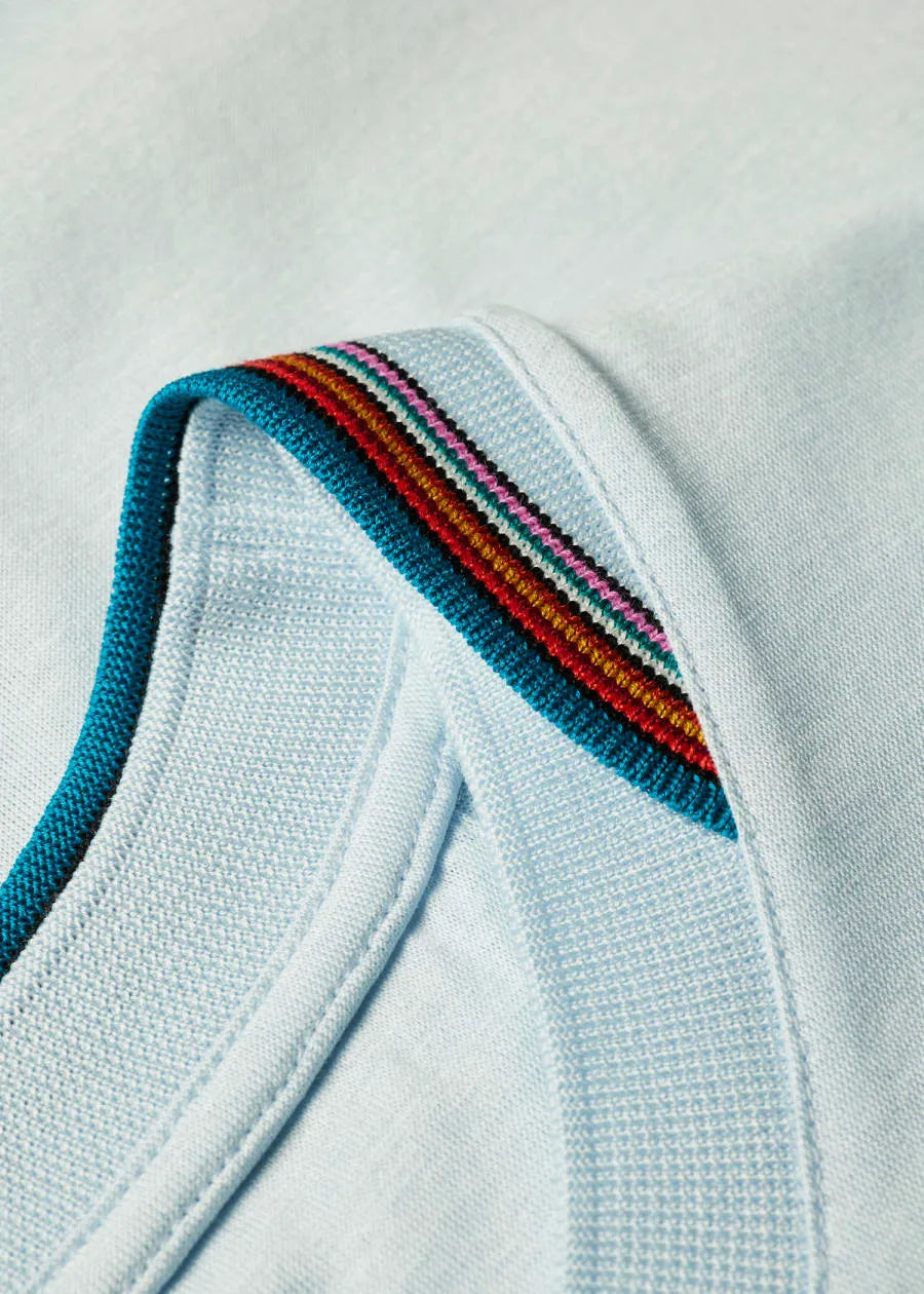 Sky Blue 'Signature Stripe' Collar T-Shirt