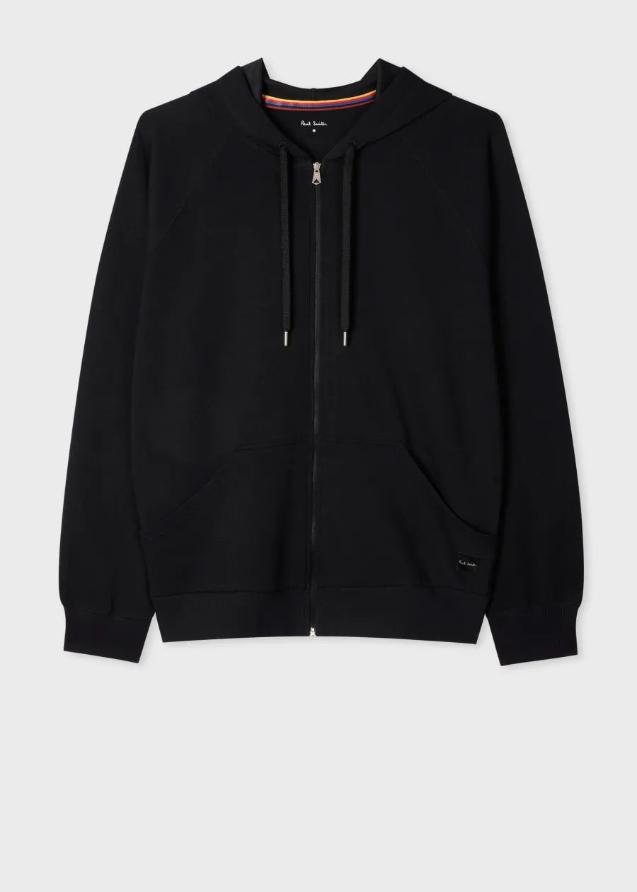 Black Cotton-Blend Zip Lounge Hoodie