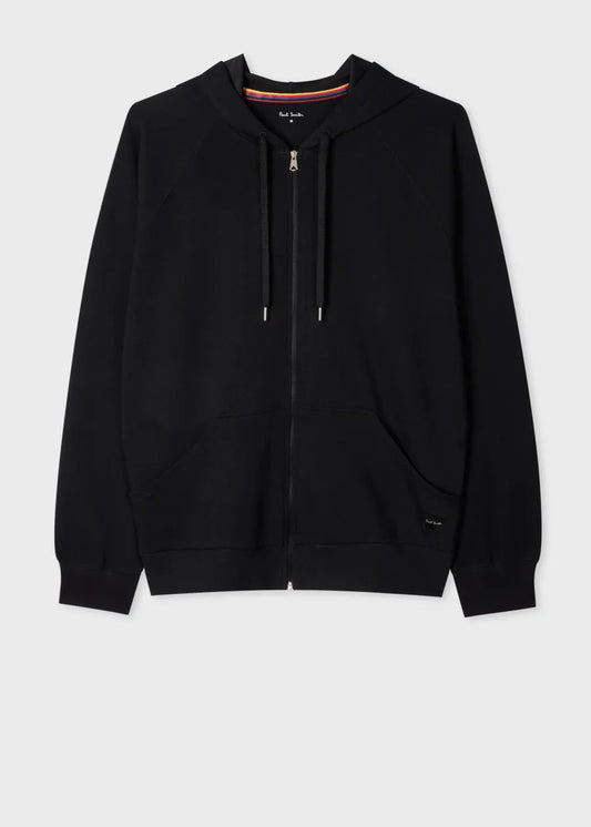Black Cotton-Blend Zip Lounge Hoodie