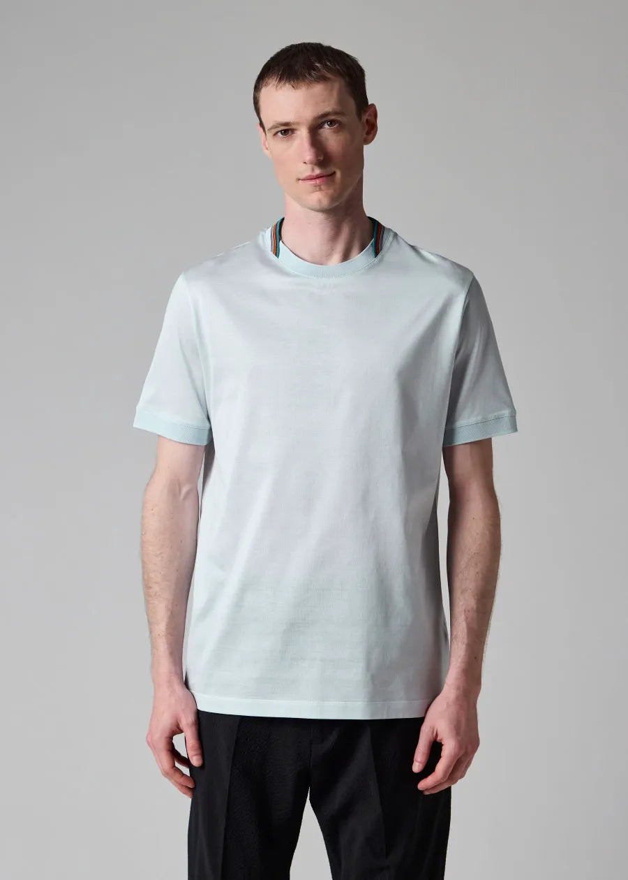 Sky Blue 'Signature Stripe' Collar T-Shirt