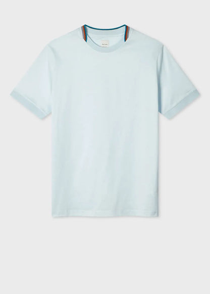 Sky Blue 'Signature Stripe' Collar T-Shirt