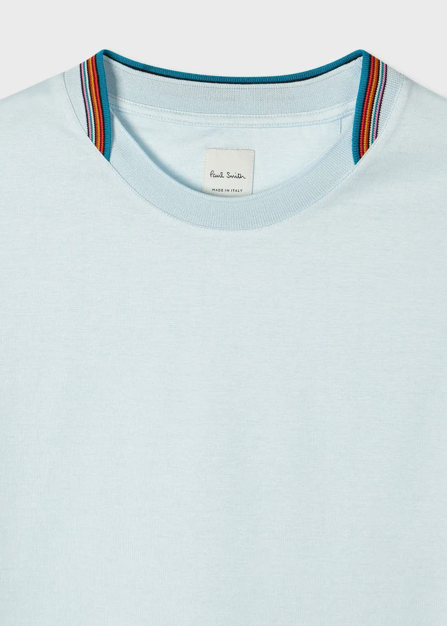 Sky Blue 'Signature Stripe' Collar T-Shirt