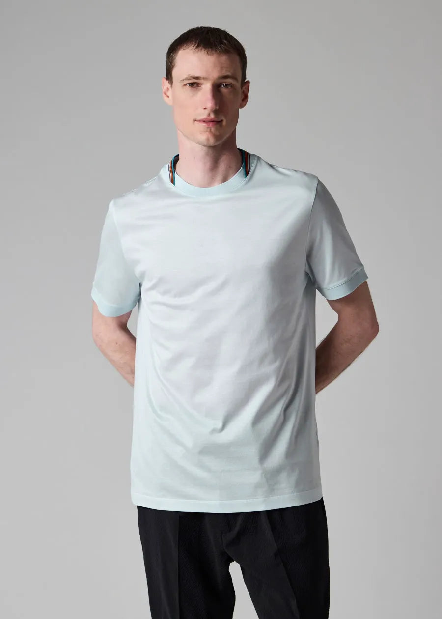 Sky Blue 'Signature Stripe' Collar T-Shirt