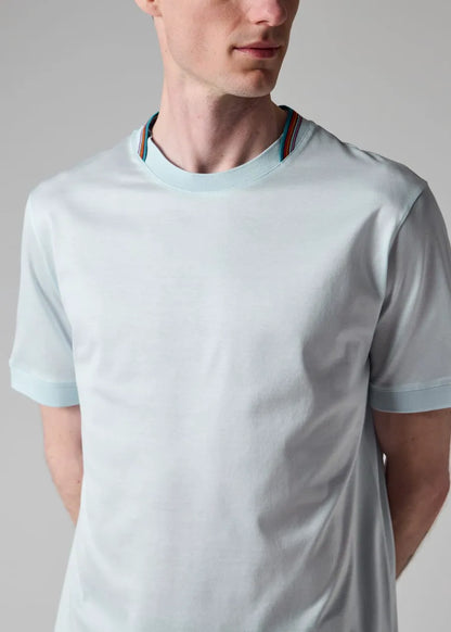 Sky Blue 'Signature Stripe' Collar T-Shirt