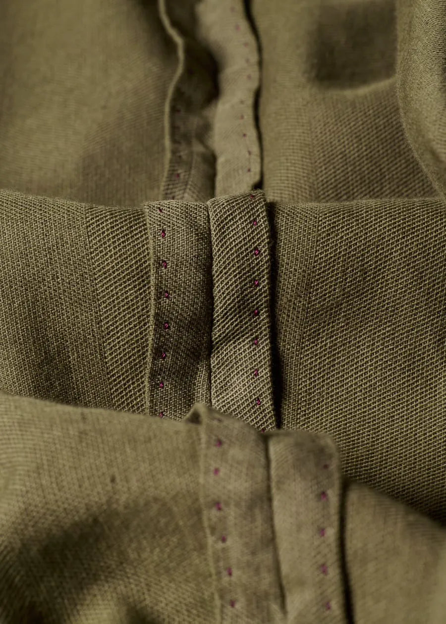 Khaki Green Cotton-Linen Double-Breasted Blazer