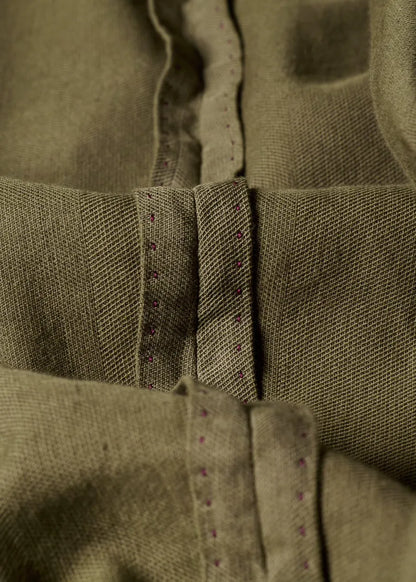 Khaki Green Cotton-Linen Double-Breasted Blazer