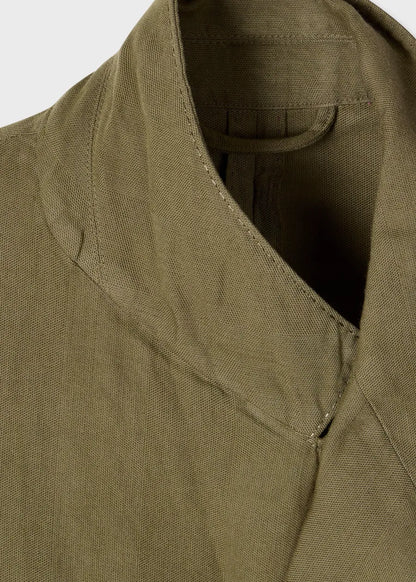 Khaki Green Cotton-Linen Double-Breasted Blazer