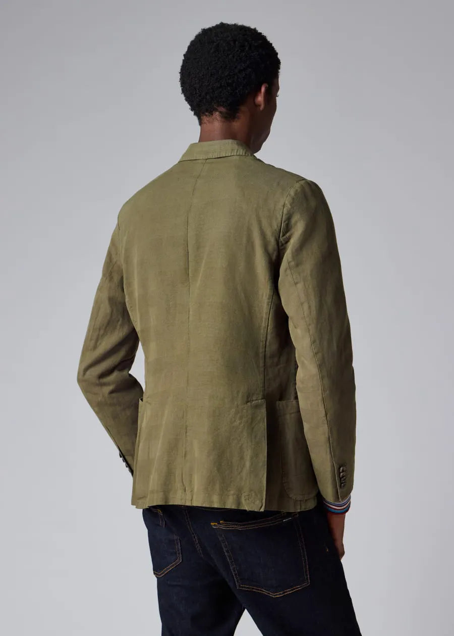 Khaki Green Cotton-Linen Double-Breasted Blazer