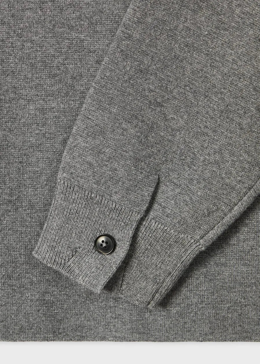 Grey Merino-Cotton Patch-Pocket Cardigan