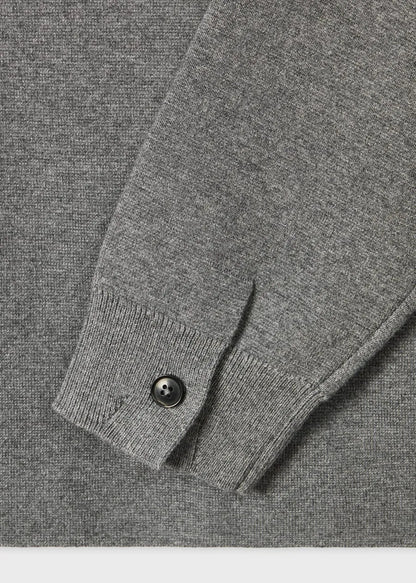 Grey Merino-Cotton Patch-Pocket Cardigan