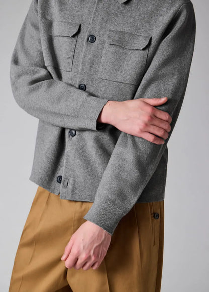 Grey Merino-Cotton Patch-Pocket Cardigan