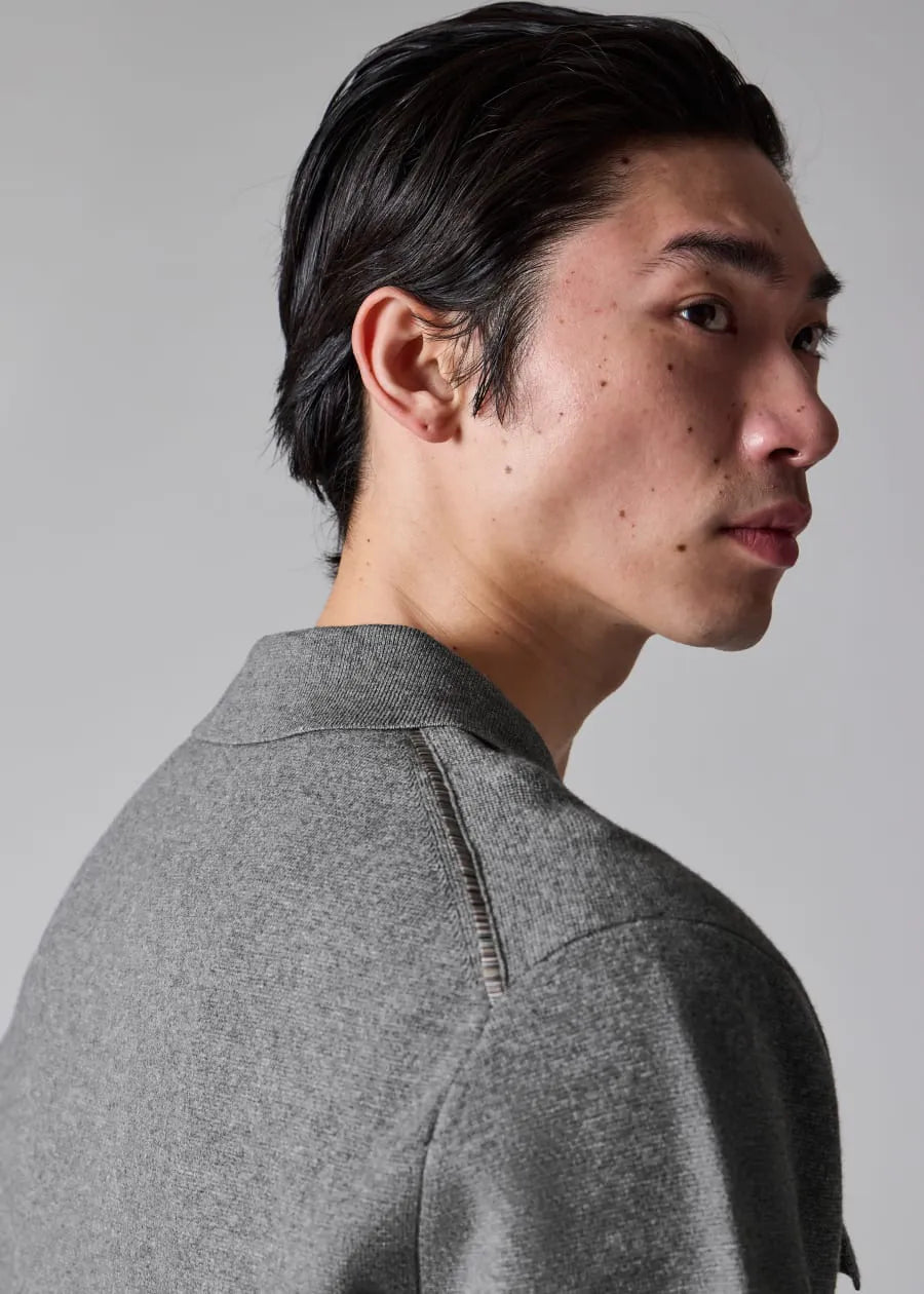 Grey Merino-Cotton Patch-Pocket Cardigan