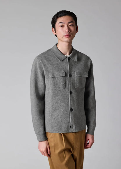 Grey Merino-Cotton Patch-Pocket Cardigan