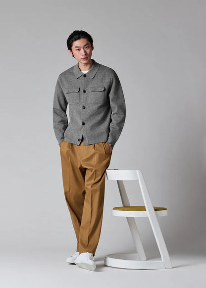 Grey Merino-Cotton Patch-Pocket Cardigan