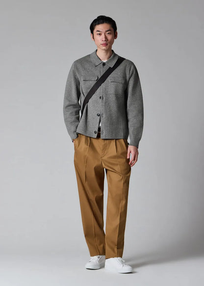 Grey Merino-Cotton Patch-Pocket Cardigan