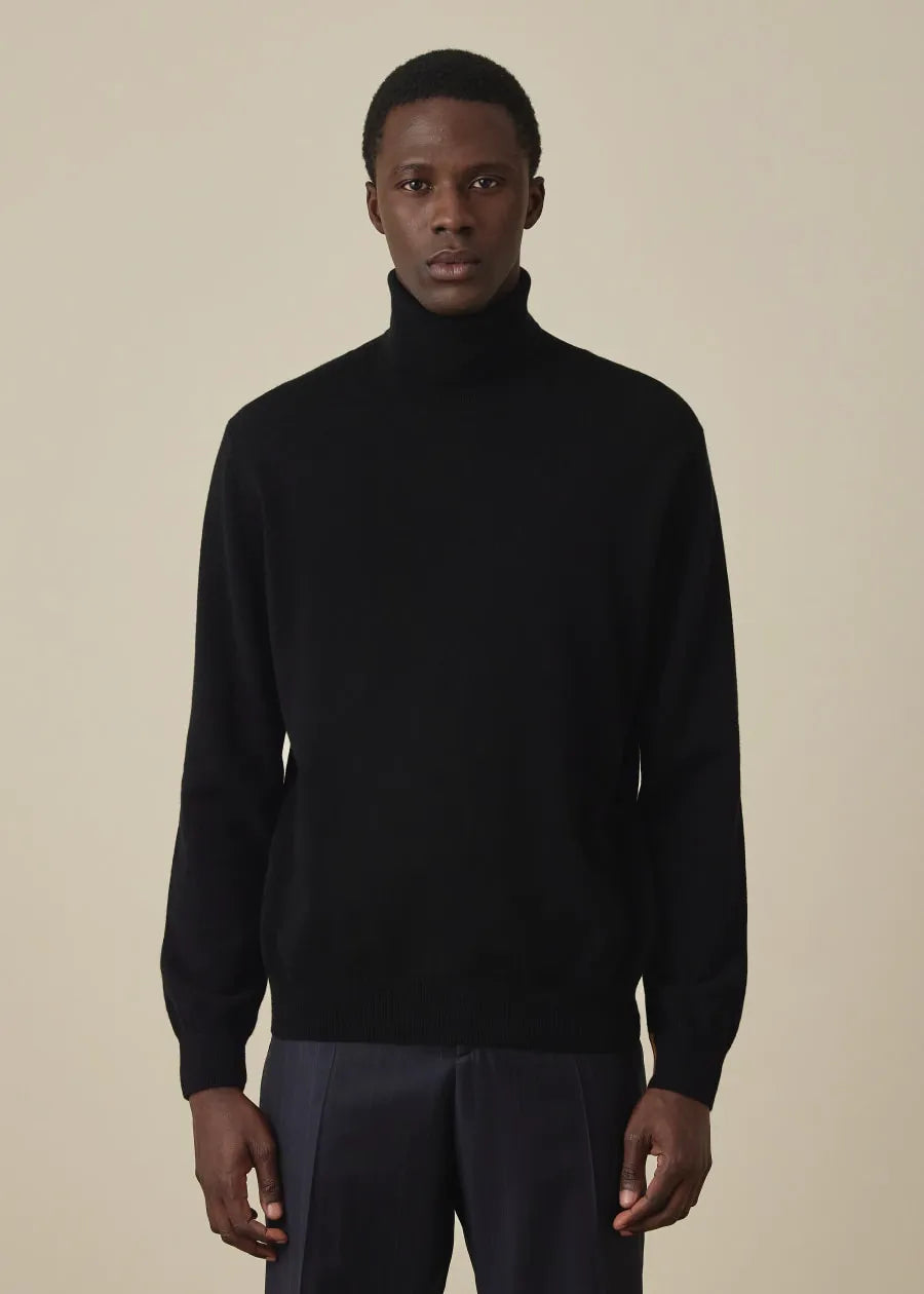 Black Cashmere Roll Neck Sweater
