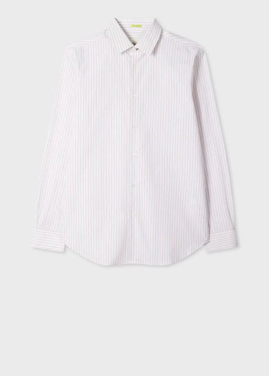 Regular-Fit White and Red Stripe Shirt