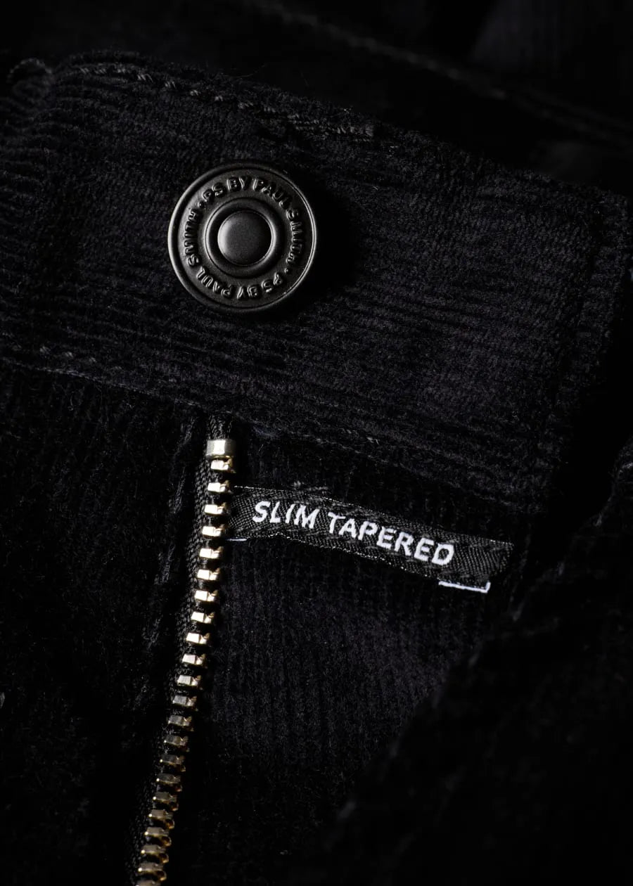 Slim Tapered-Fit Black Corduroy Trousers