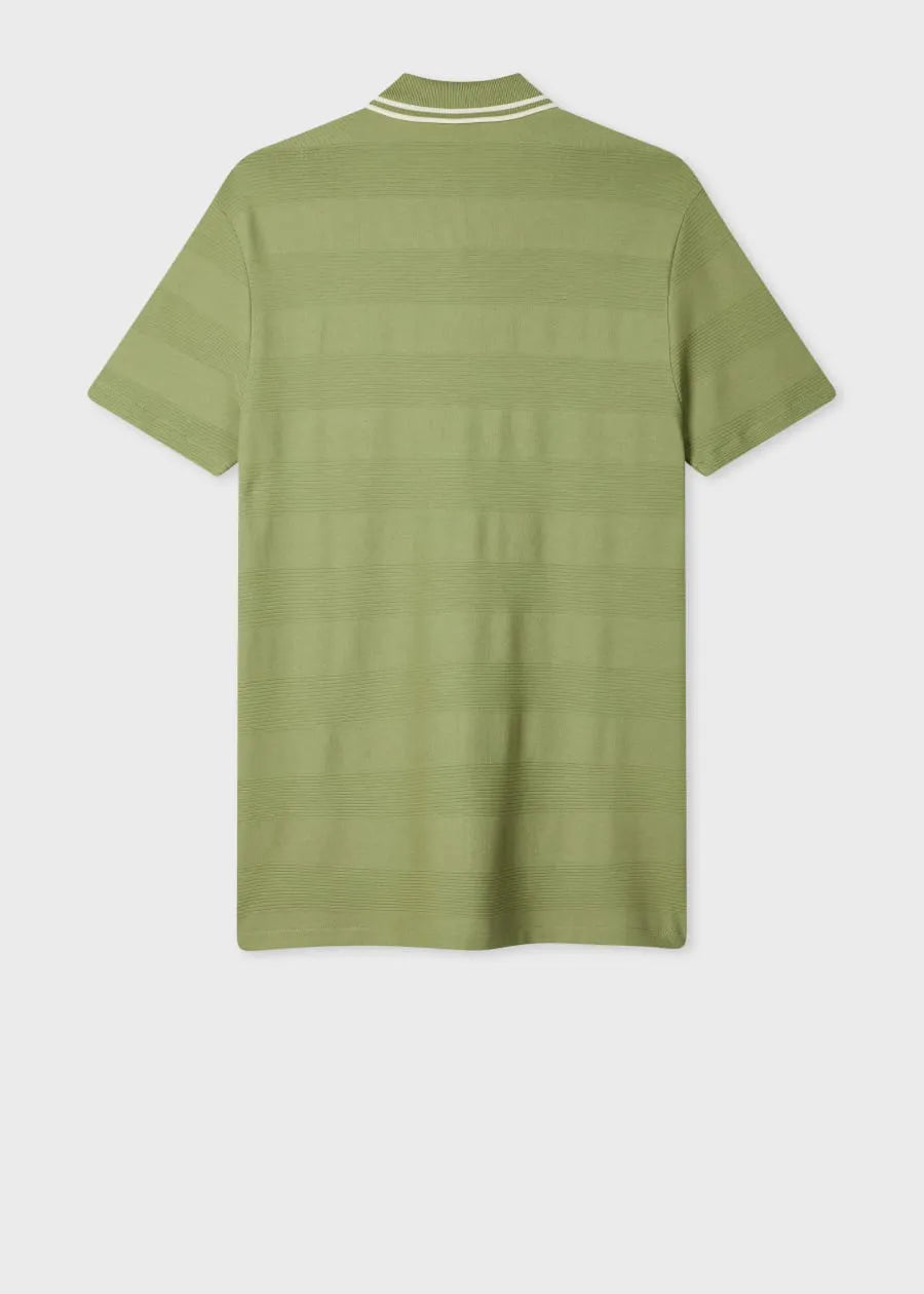 Green Textured Stripe Zip Polo Shirt