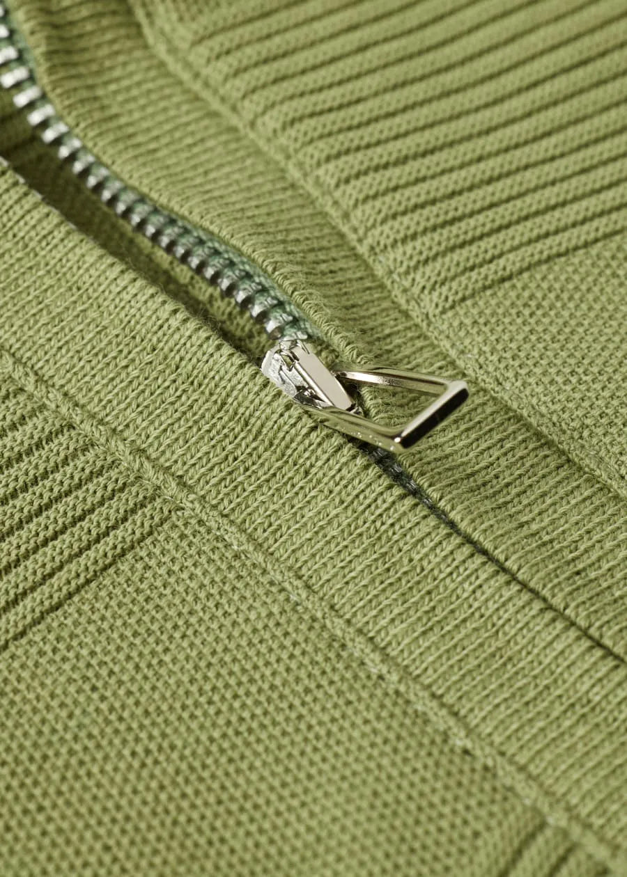 Green Textured Stripe Zip Polo Shirt