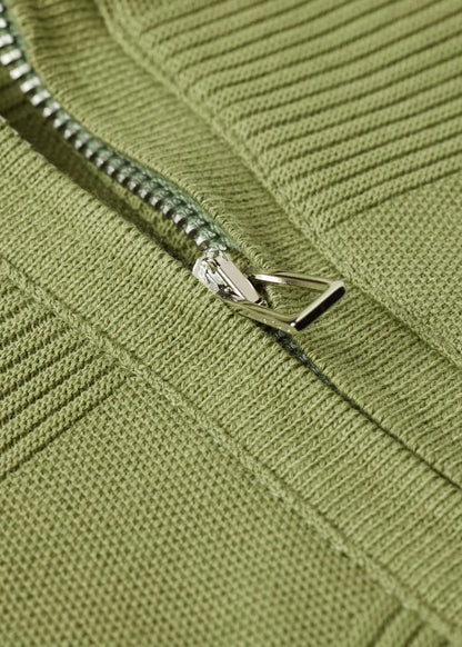 Green Textured Stripe Zip Polo Shirt