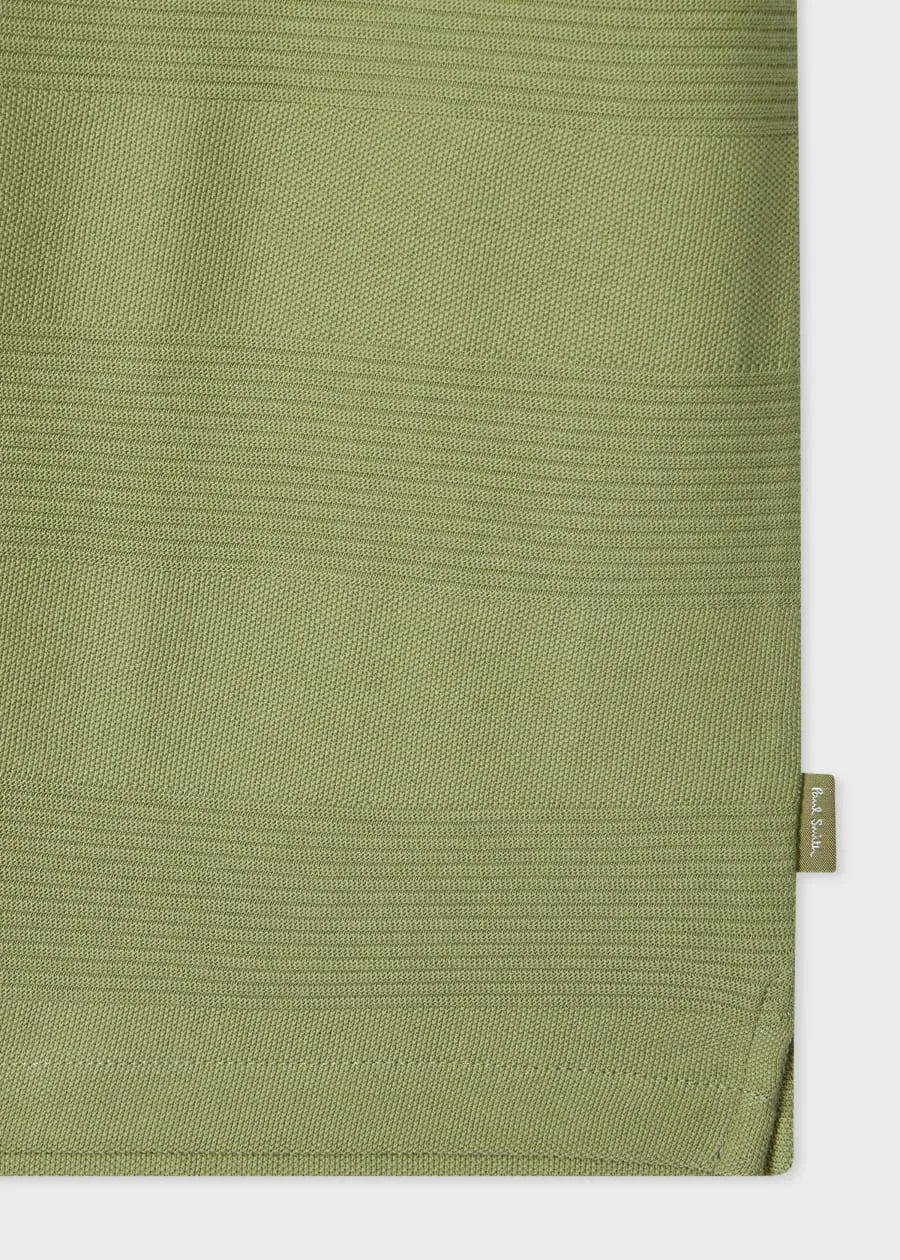 Green Textured Stripe Zip Polo Shirt