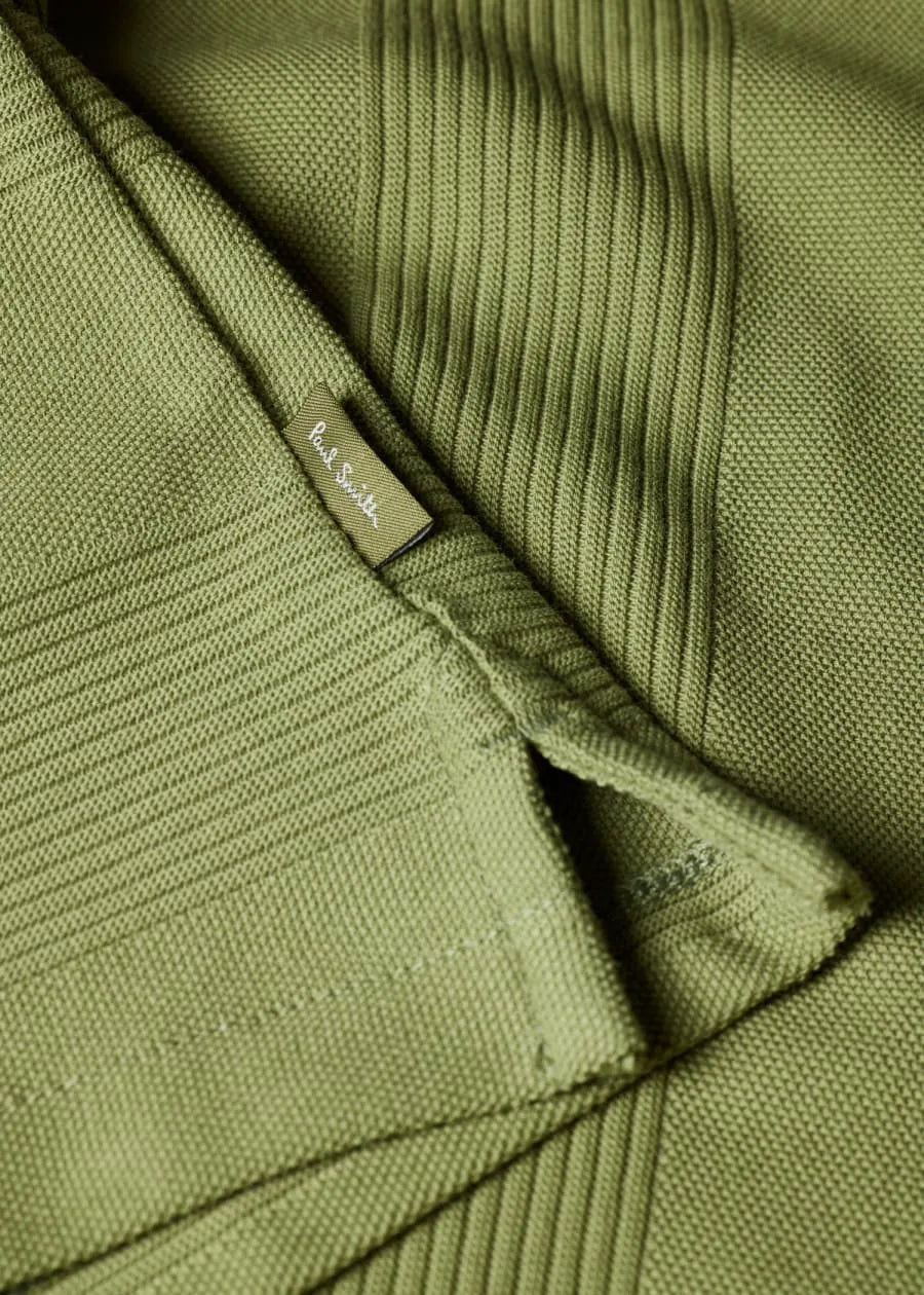Green Textured Stripe Zip Polo Shirt