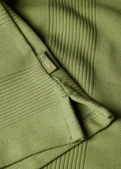Green Textured Stripe Zip Polo Shirt