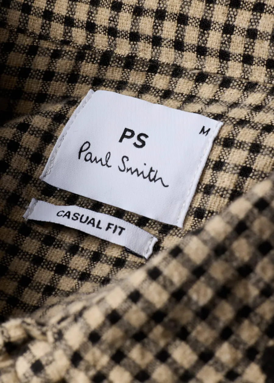 Beige and Black Gingham Floral Shirt