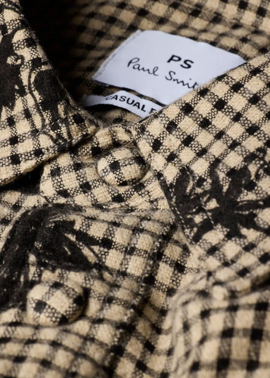 Beige and Black Gingham Floral Shirt