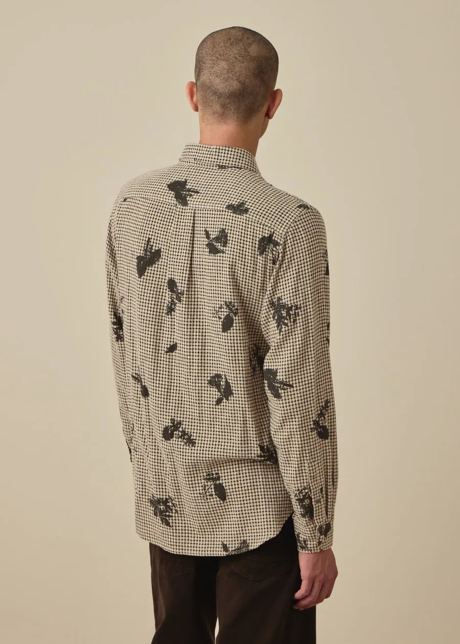 Beige and Black Gingham Floral Shirt