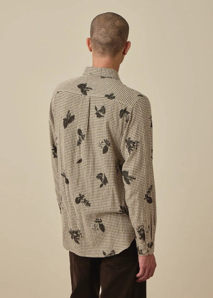 Beige and Black Gingham Floral Shirt