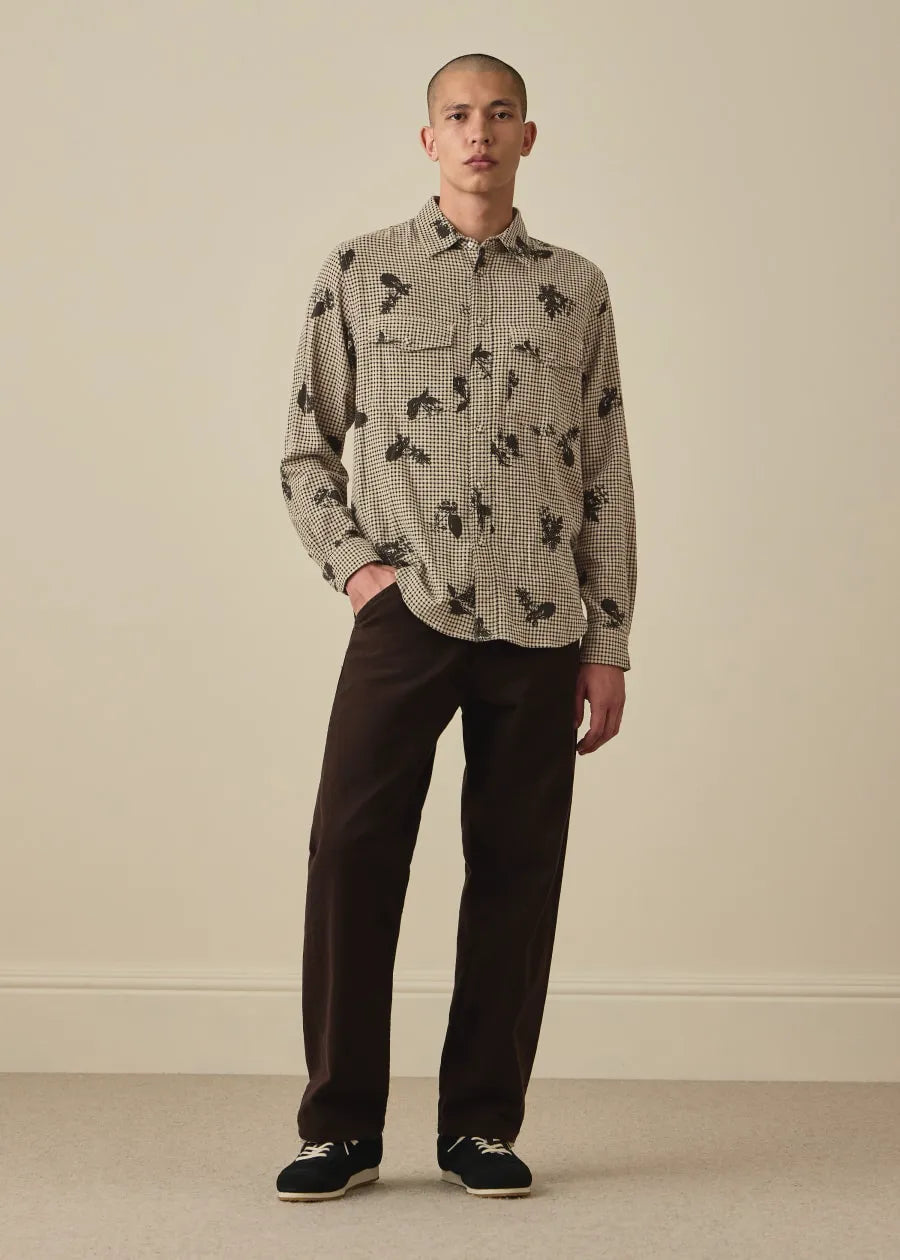 Beige and Black Gingham Floral Shirt
