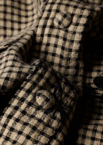 Beige and Black Gingham Floral Shirt