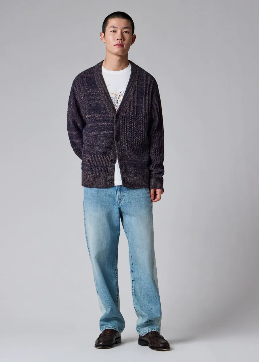 Navy 'Patchwork' Cotton-Blend Cardigan