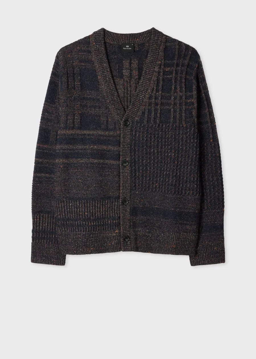 Navy 'Patchwork' Cotton-Blend Cardigan