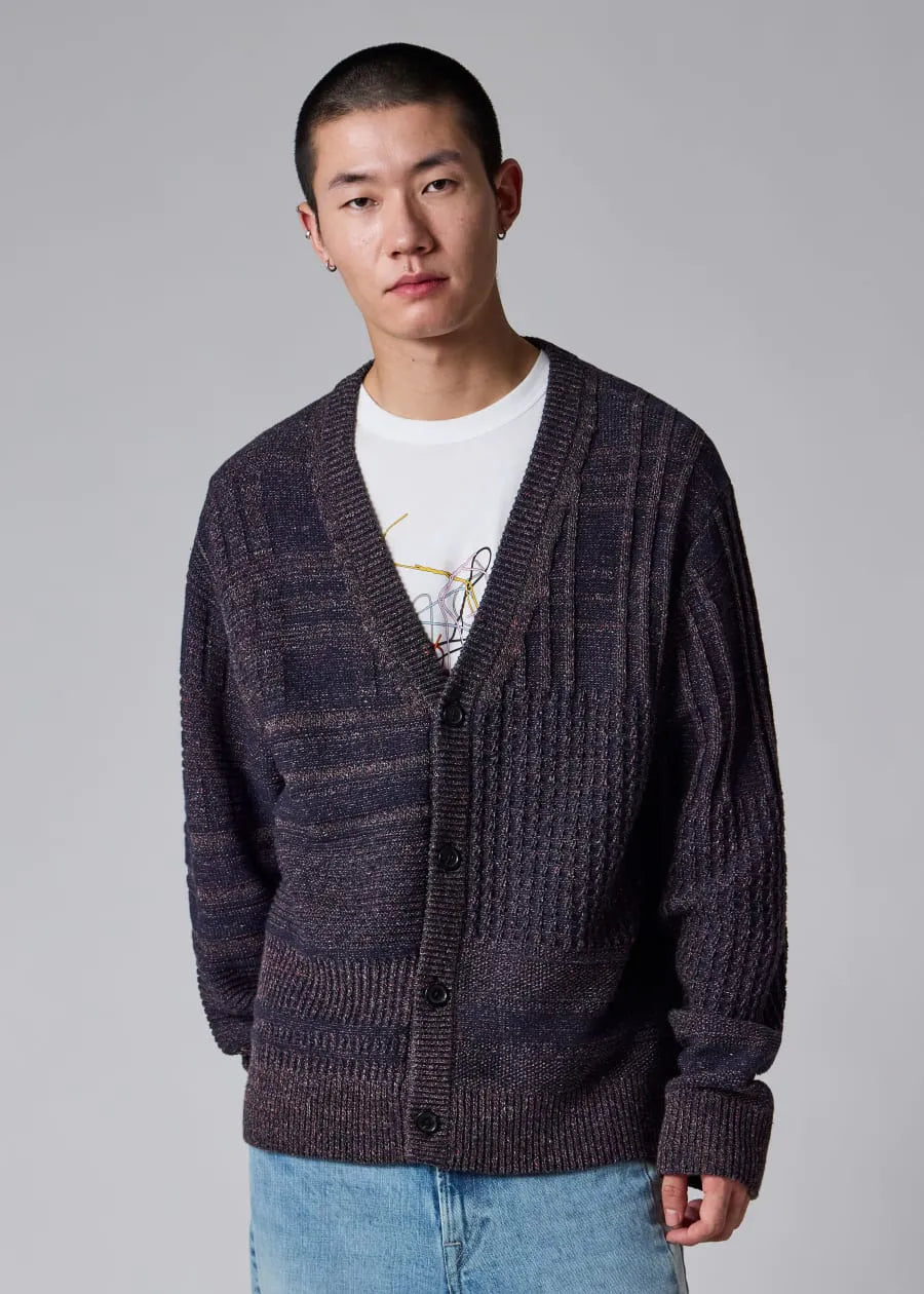 Navy 'Patchwork' Cotton-Blend Cardigan