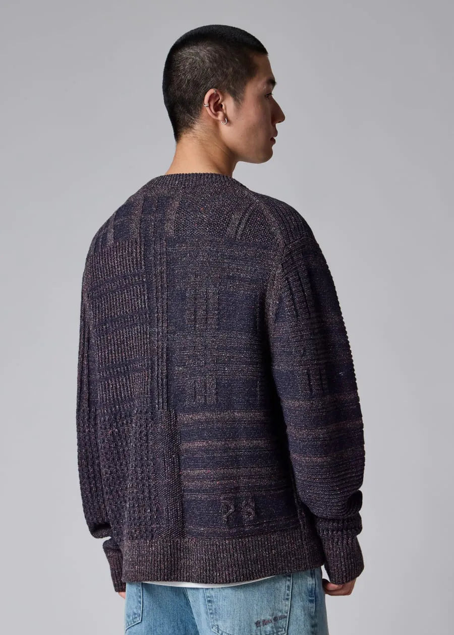 Navy 'Patchwork' Cotton-Blend Cardigan