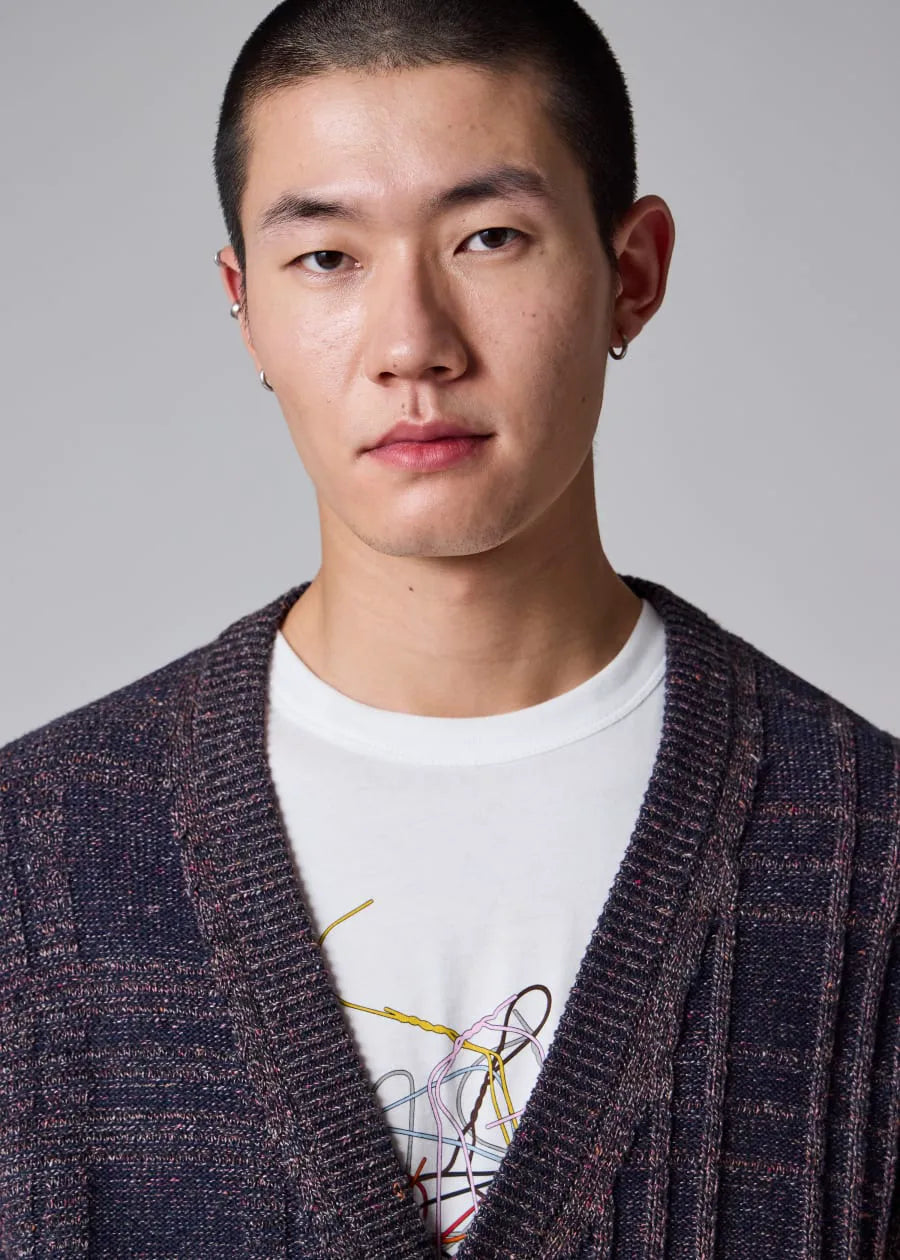 Navy 'Patchwork' Cotton-Blend Cardigan
