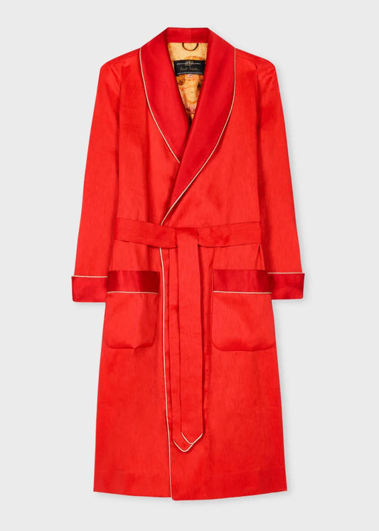 Red Linen And Silk Dressing Gown