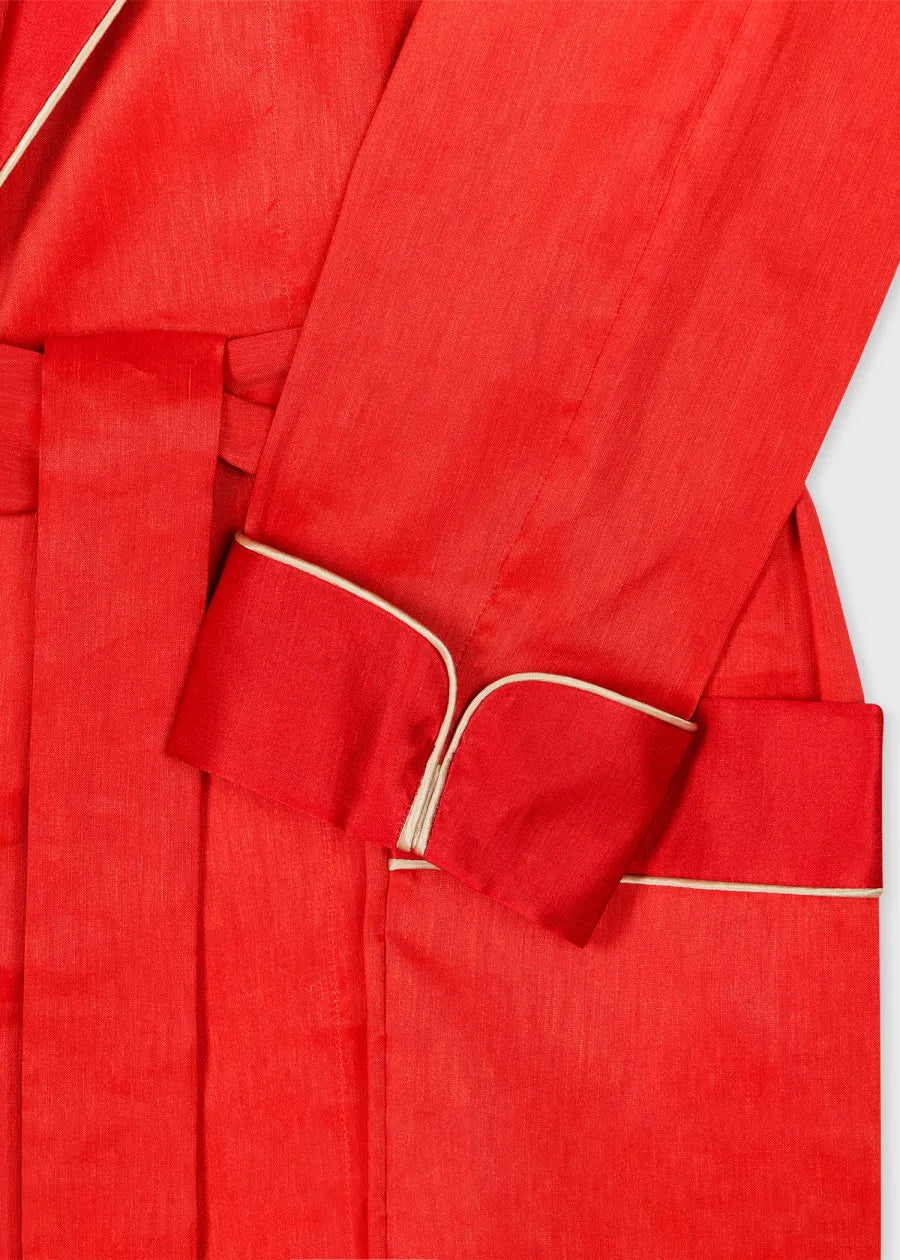 Red Linen And Silk Dressing Gown
