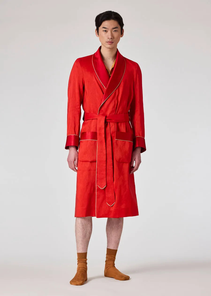 Red Linen And Silk Dressing Gown