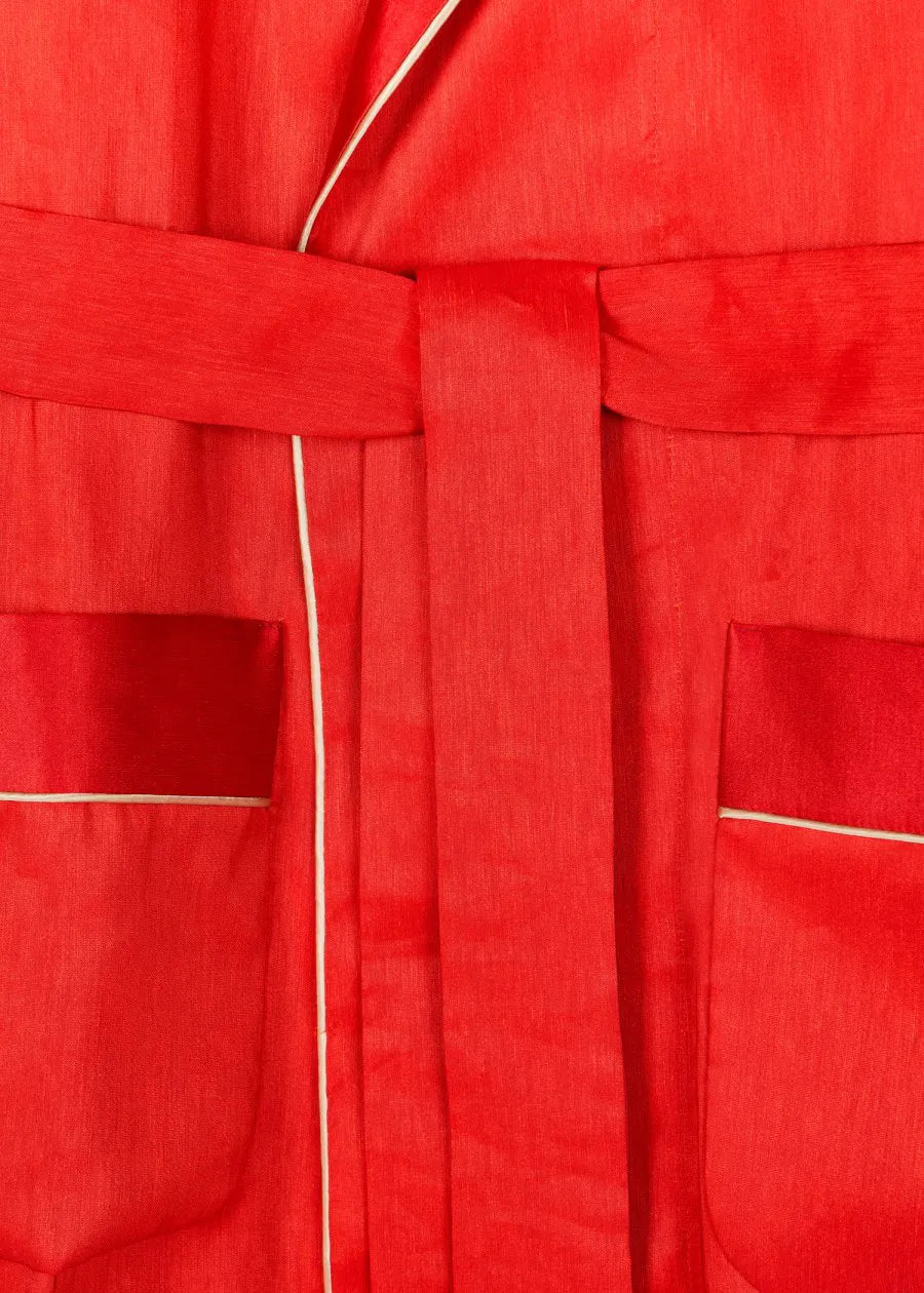 Red Linen And Silk Dressing Gown