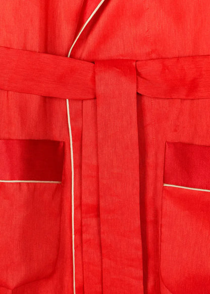 Red Linen And Silk Dressing Gown