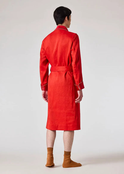 Red Linen And Silk Dressing Gown