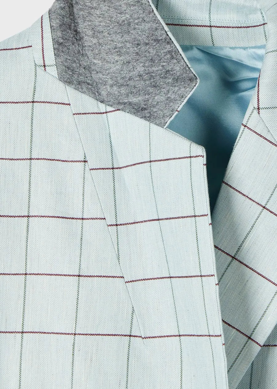 Women's Light Blue Windowpane Double-Breasted Blazer