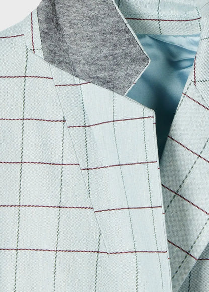 Women's Light Blue Windowpane Double-Breasted Blazer
