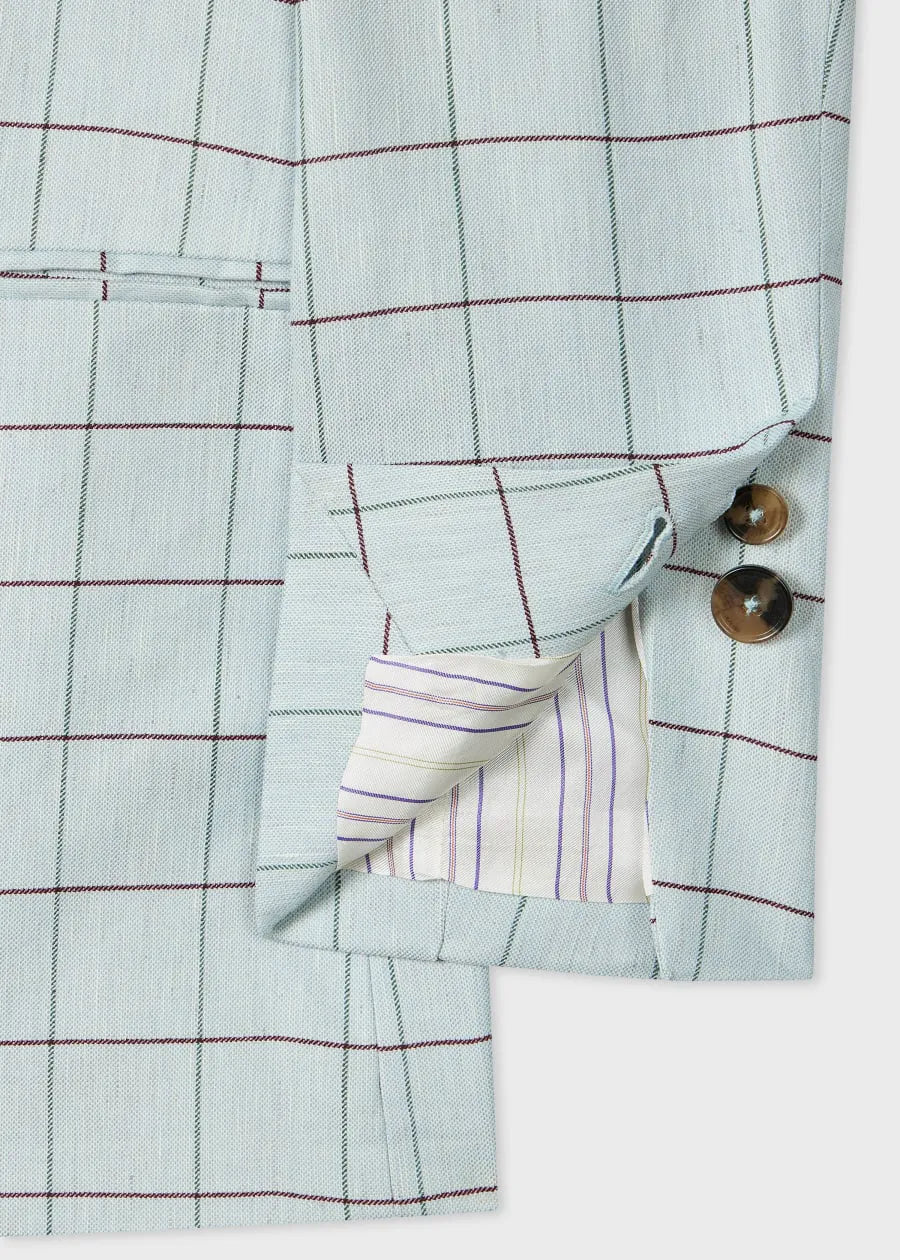 Women's Light Blue Windowpane Double-Breasted Blazer