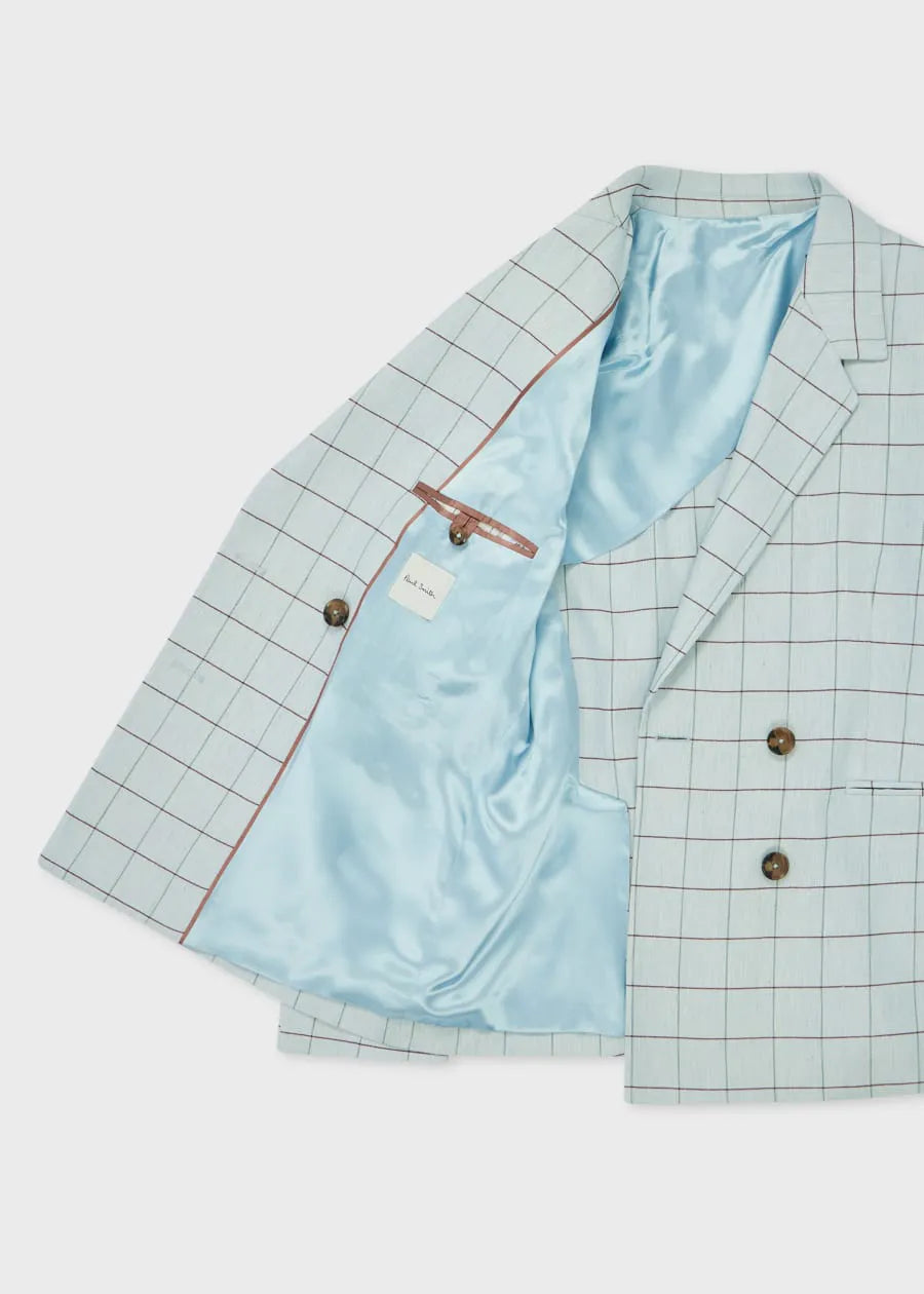 Women's Light Blue Windowpane Double-Breasted Blazer