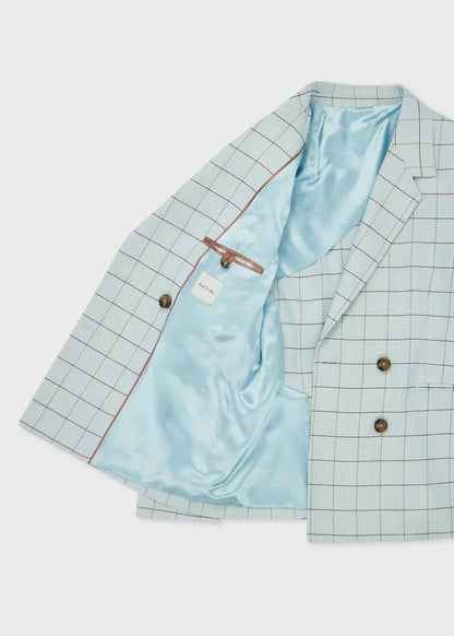 Women's Light Blue Windowpane Double-Breasted Blazer